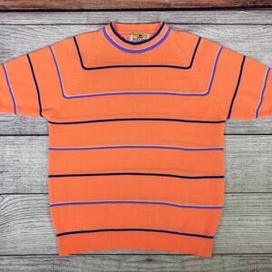 Vintage 1970s Bertano Orange Striped Short Sleeve Sweatshirt